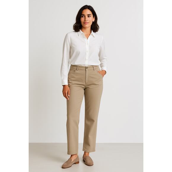 Escada Beige Straight Leg Pants Size 44 EU (US 12) Cotton Blend Casual Trousers - Picture 1 of 16
